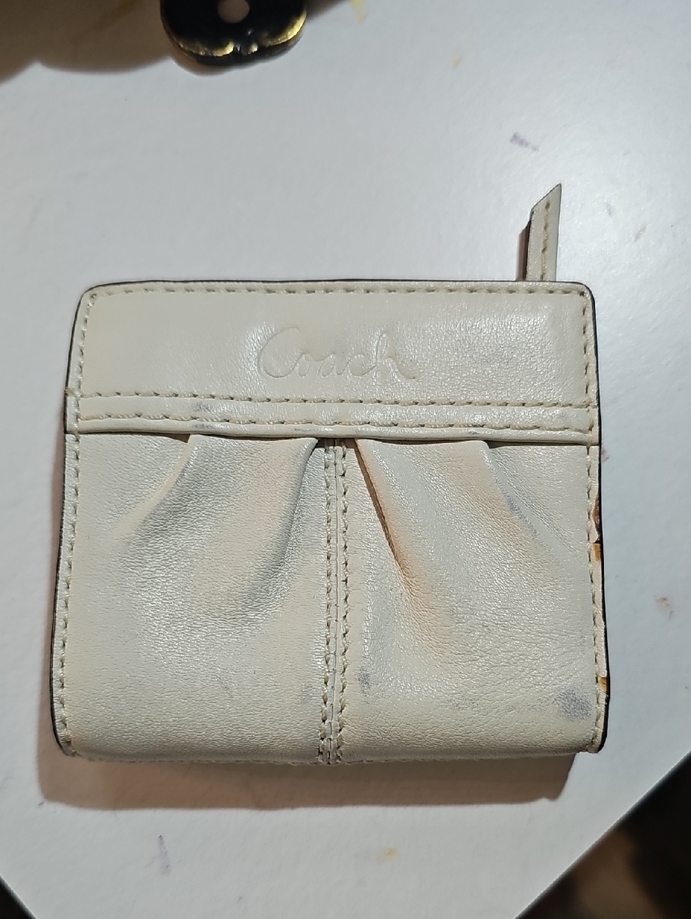 Coach Cream Leather Compact Fold Wallet